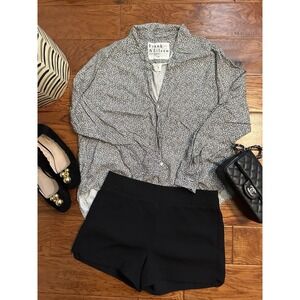 Frank and Eileen Barry Italian Cotton Shirt Womens S black white floral crepe